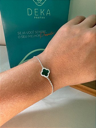 Pulseira Trevo Verde Esmeralda com Microzirconias - Inspiração Pulseira Virginia Van Cleef