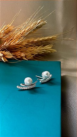 BRINCO FABI - Brinco Mini Earcuff Cravejado Pérola