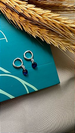 BRINCO FRAN - Brinco Ponto de Luz Azul Argolinha