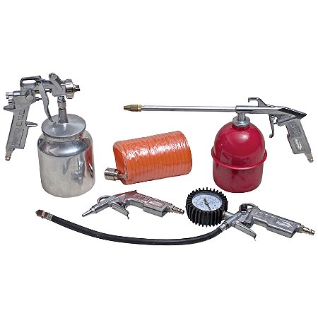 Kit De Acessórios Para Compressores De Ar Kajima 5 Peças Com Dois Modelos De Pistola de Pintura
