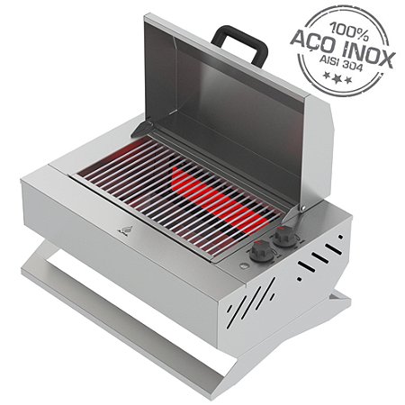 Churrasqueira A Gás Sobrepor Portatil NEW-ALP-2010 C/ Grelha Uruguaia + Tampa base 100% inox 304