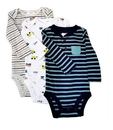 Kit com 3 Bodies Carter's Manga Longa - Listrados - 6-9 meses