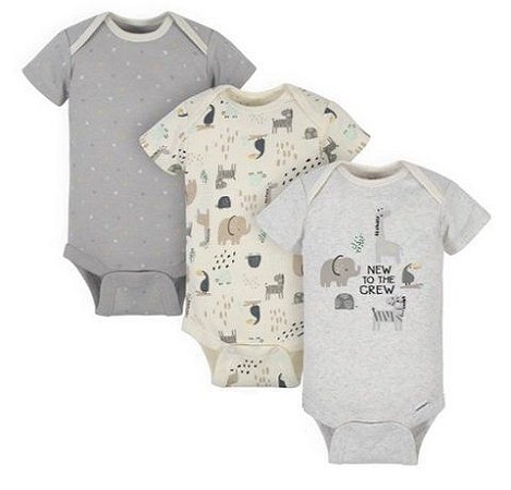 Kit com 3 Bodies Gerber Manga Curta - Elefante