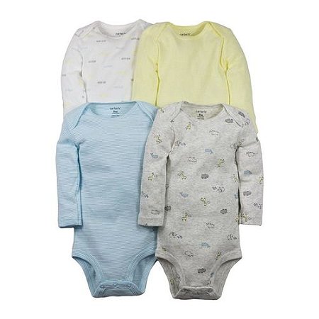 Kit com 4 Bodies Carter's Manga Longa - Bichos
