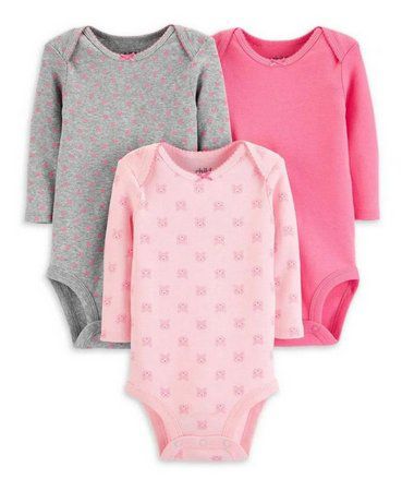 Kit com 3 Bodies Carter's Manga Longa - Urso - 3-6 meses