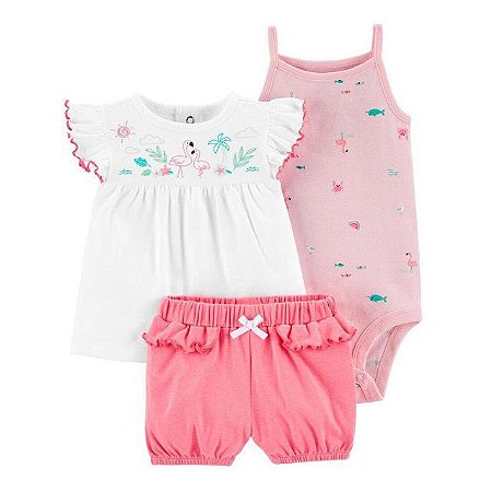 Trio com Shorts Carter´s - Flamingo