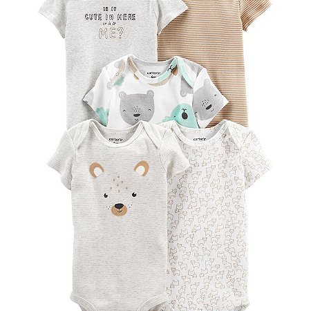 Kit com 5 Bodies Carter's Manga Curta - Urso