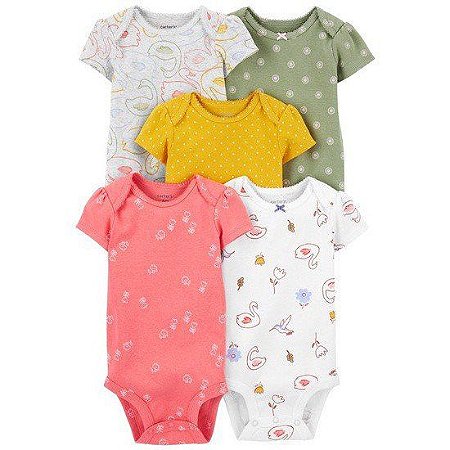 Kit com 5 Bodies Carter's Manga Curta - Cisne