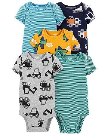 Kit com 5 Bodies Carter's Manga Curta - Trator