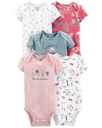 Kit com 5 Bodies Carter's Manga Curta - Flores