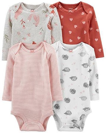 Kit com 4 Bodies Carter's Manga Longa - Raposa