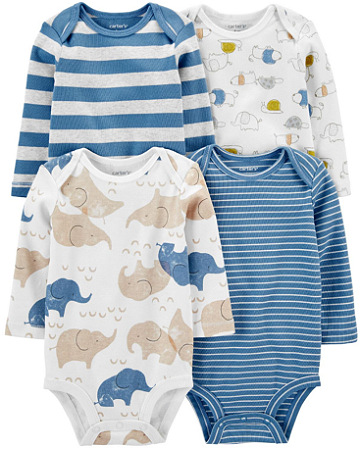 Kit com 4 Bodies Carter's Manga Longa - Elefante