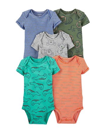 Kit com 5 Bodies Carter's Manga Curta - Bichinhos Selvagens