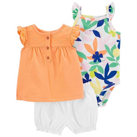 Trio com Shorts Carter´s - Floral Alaranjado