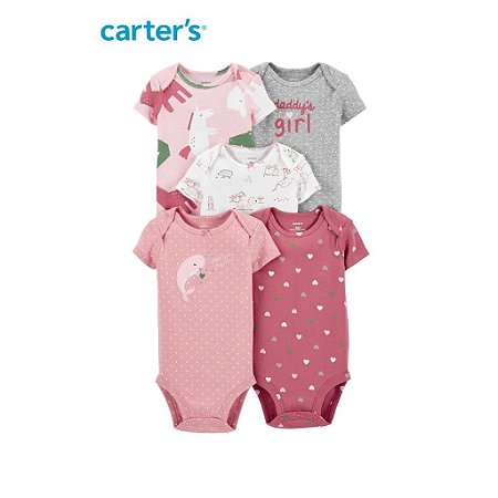 Kit com 5 Bodies Carter's Manga Curta - Baleia Rosa