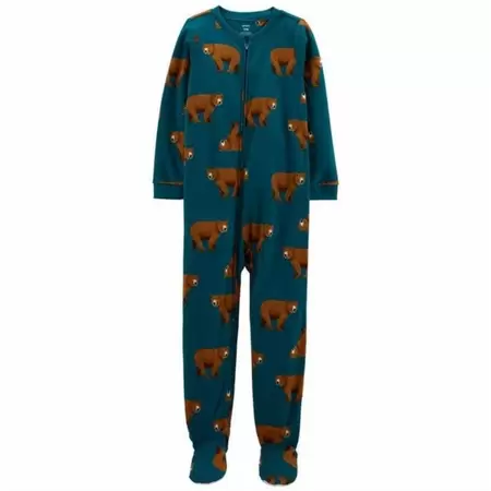 Macacão em Fleece com Pezinho Carter´s - Azul Petróleo Urso