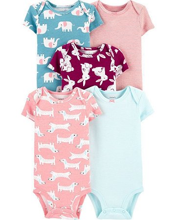 Kit com 5 Bodies Carter's Manga Curta - Animais