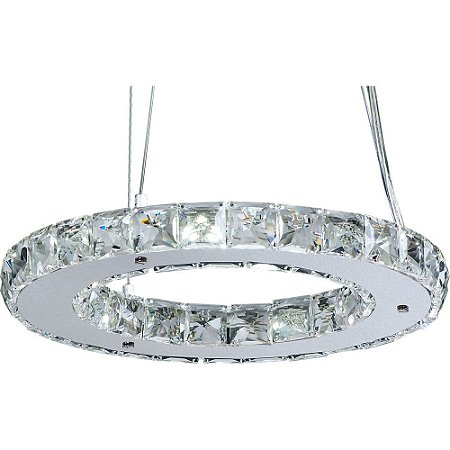 Pendente Aliança Anel Cromado Cristal Led D35Cm - Fedra