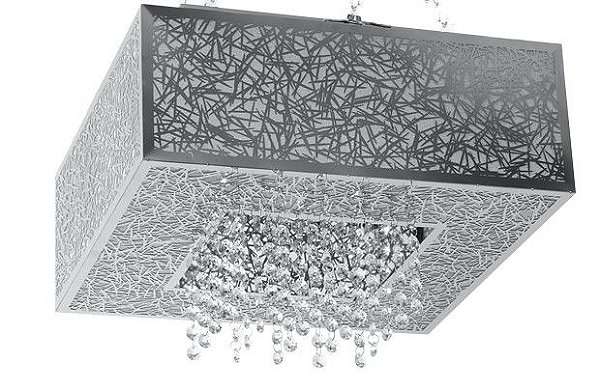 Plafon Quadrado De Inox Com Cristal 40X40Cm - Apolo