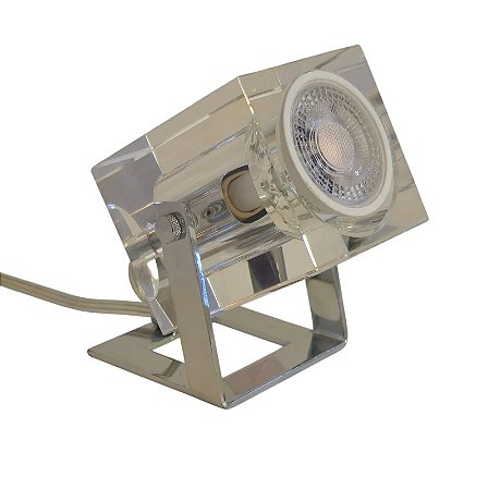 Abajur Luminaria De Mesa Cromada Articulada Com Bloco De Cristal Soq. Gu10 Perseu