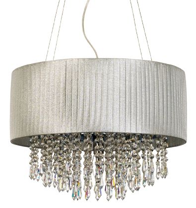 Pendente Lustre Cupula Plissada Prata Com Cristal D38Cm - Silk