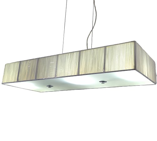 Pendente Lustre Retangular Cúpula Fio De Seda Prata E Vidro 80x30Cm 3XE27 - Silk