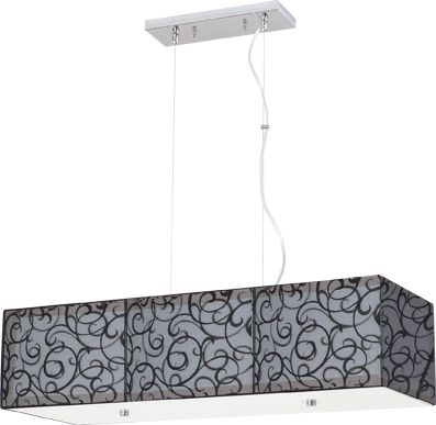 Pendente Lustre Cupula Cilindrica Tripla De Tecido Voil Preta Com Detalhes D80Cm - Hermes