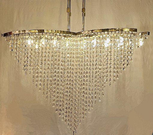 Pendente Lustre Em Formato X Com Cristal E Metal Cromado 86X20Cm - Orfeu
