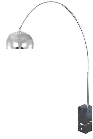 Luminária De Chão Arco De Mármore Preto Metal Escovado Giges