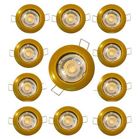 Kit 10 Spot Embutido Metal Dourado Redondo fixo com Soquete Gu10 - Mirage