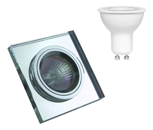 Spot Embutido Quadrado Cristal Espelhado + Lamp Led Gu10ares