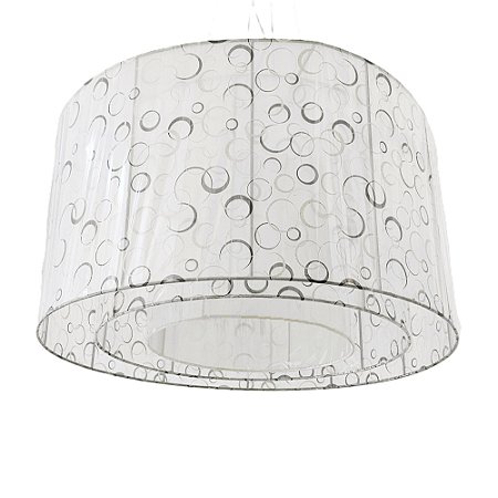 Pendente Lustre Cupula Redonda Tripla Cilindrica Tecido Voil Prata D80Cm Hermes