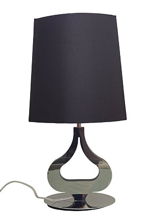 Abajur Luminária de Mesa Base Inox Cromado Com Cupula De Cetim Preta H46Cm Selene