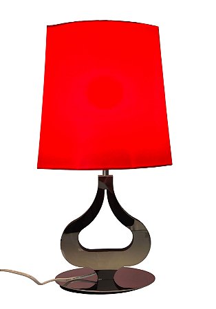 Abajur luminária de mesa Base inox Cromado Com Cupula De Cetim Vermelha H46Cm Selene