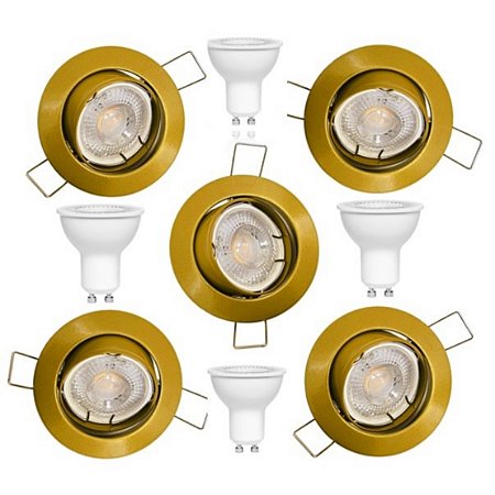 Kit 5 Spot Embutido Metal Dourado Redondo Móvel com Lamp LED 6w Mirage