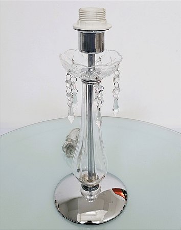 Abajur Luminaria De Mesa Sala Centro Cristal e Base Cromada Sem Cúpula Saturno