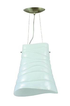 Pendente Vidro Branco Serigrafado Oval italiano feito a mão 38cm