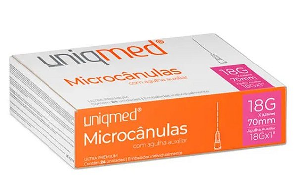 Microcânula Uniqmed - 18G (1.25mm) x 70mm - Com Agulha Auxiliar