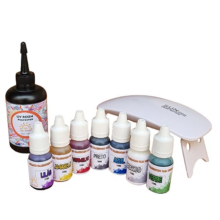 Kit Mini Estufa Luz UV + Resina UV 100g Suncristal + 7 Corantes