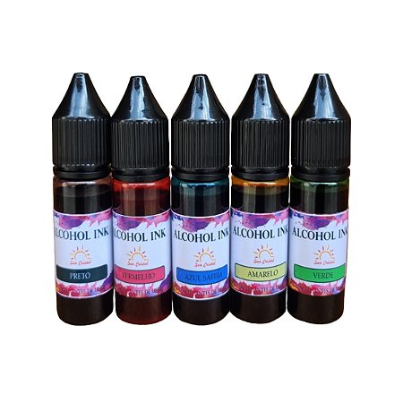 Kit 5 Cores Tinta Álcool para Artesanato SunCristal