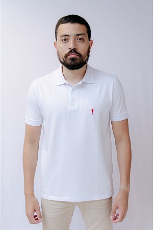 POLO PIMA - BRANCA C/ BORDADO VERMELHO