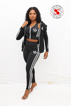 CONJUNTO TOP E CALÇA + JAQUETA COM CAPUZ VAI-VAI