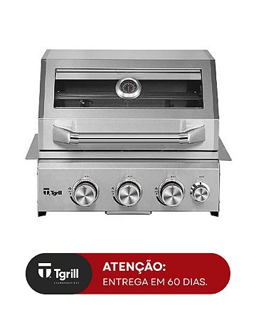 Churrasqueira a gás em inox 3 queimadores visor e infrared