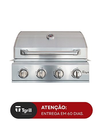 Churrasqueira a gás AÇO INOX 304 embutir ou bancada 4 queimadores