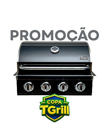 Churrasqueira a gás em black inox 304 embutir ou bancada 4 queimadores modelo T400