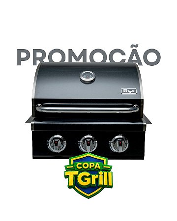 Churrasqueira a gás em black inox 304 embutir ou bancada 3 queimadores modelo T300