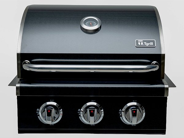 Churrasqueira a gás em black inox 304 embutir ou bancada 3 queimadores modelo T300