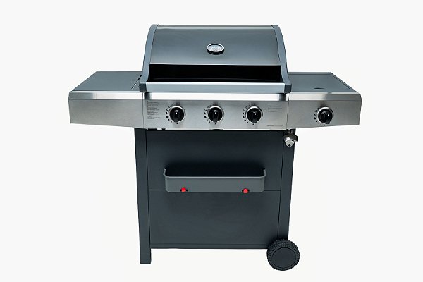 Churrasqueira de carrinho com 3 queimadores com fogareiro lateral