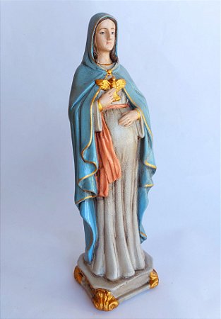 Nossa Senhora da Doce Espera Tradicional Envelhecida - 21cm - Acabamento Premium