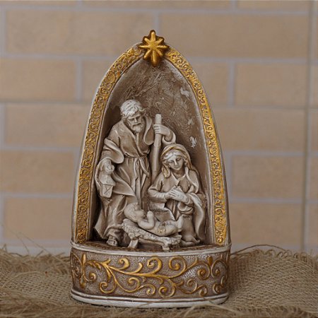 Sagrada Família na gruta - 19 cm - Estilo Escultura em Pedra - Verniz resistente